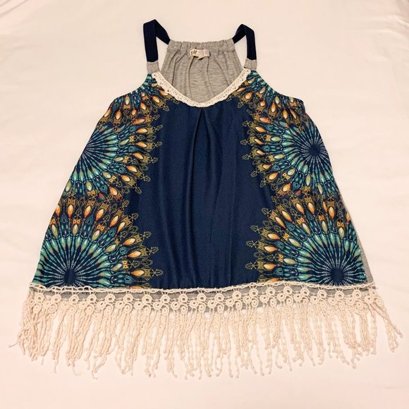 Jolt Tops - Tank Top - Lace Hem - Navy & Gray